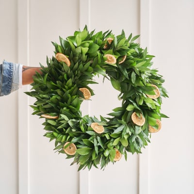 Fresh Bay Laurel and Citrus Wreath | Farmgirl Flowers