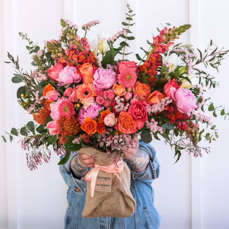 Fancy Pants Burlap Wrapped Bouquet with Peonies!