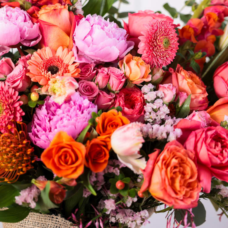 Fancy Pants Burlap Wrapped Bouquet with Peonies!