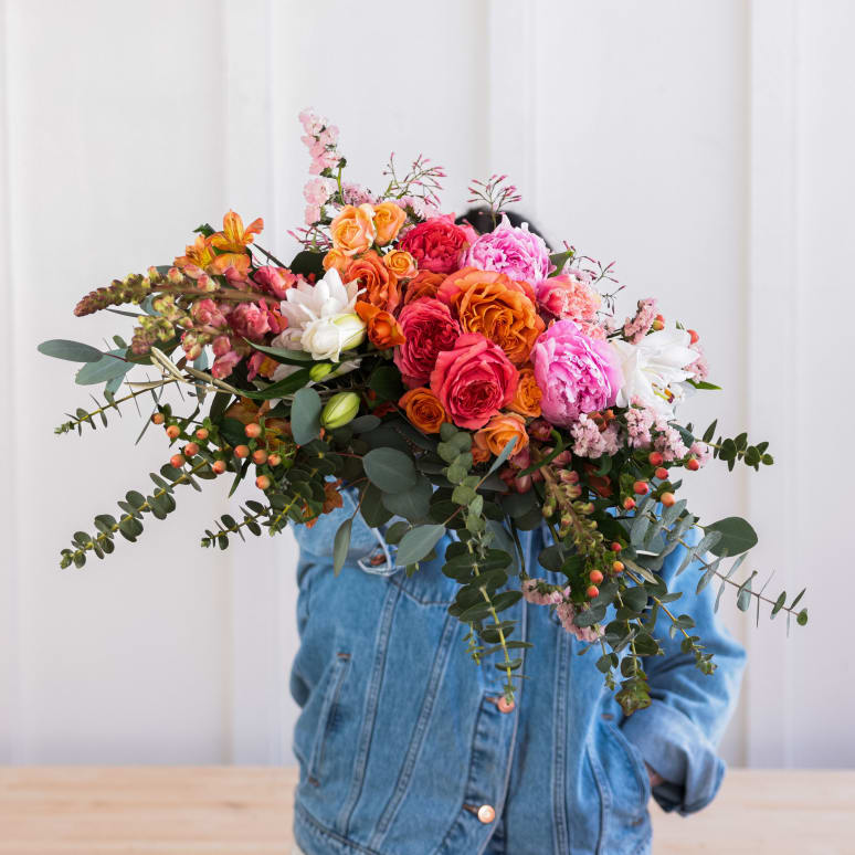 Just Right Burlap Wrapped Bouquet with Peonies!