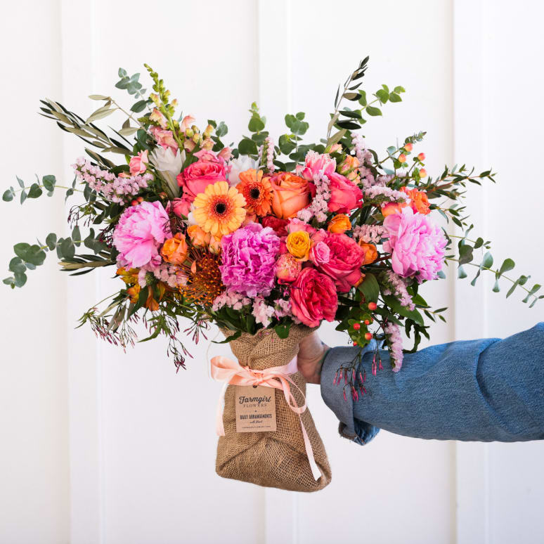 Big Love Burlap Wrapped Bouquet with Peonies!