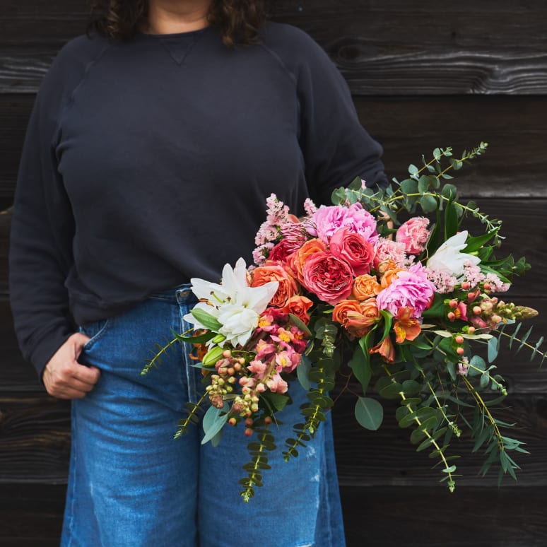 Just Right Burlap Wrapped Bouquet with Peonies!