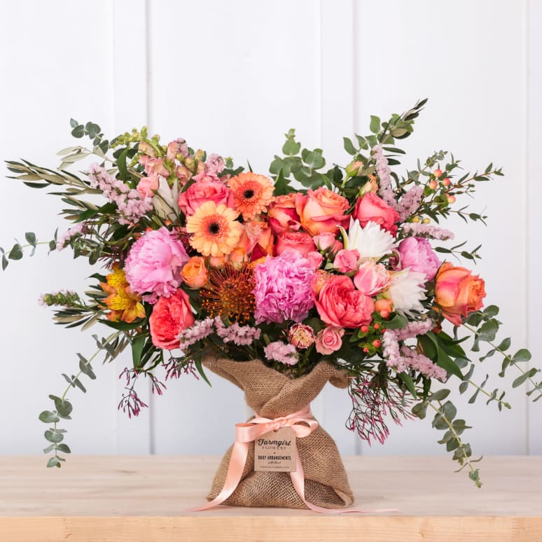 Big Love Burlap Wrapped Bouquet with Peonies!