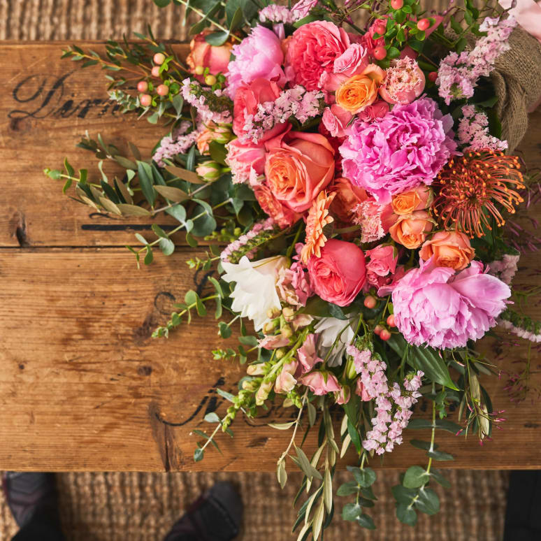 Big Love Burlap Wrapped Bouquet with Peonies!