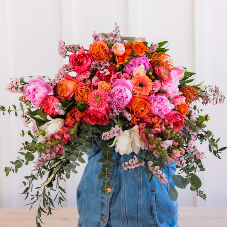 Fancy Pants Burlap Wrapped Bouquet with Peonies!