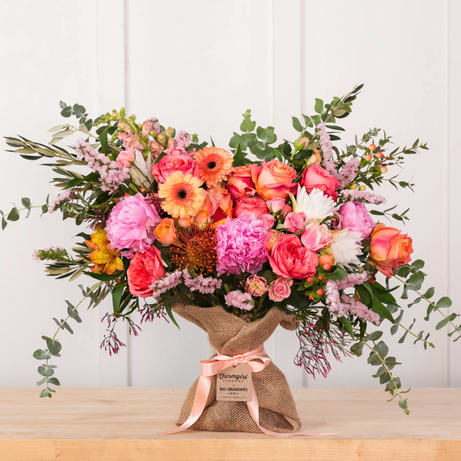 Big Love Burlap Wrapped Bouquet with Peonies!