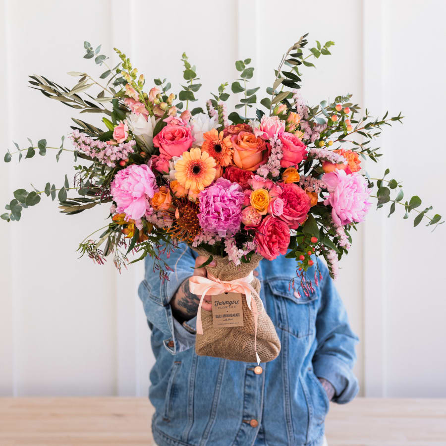 Big Love Burlap Wrapped Bouquet with Peonies!