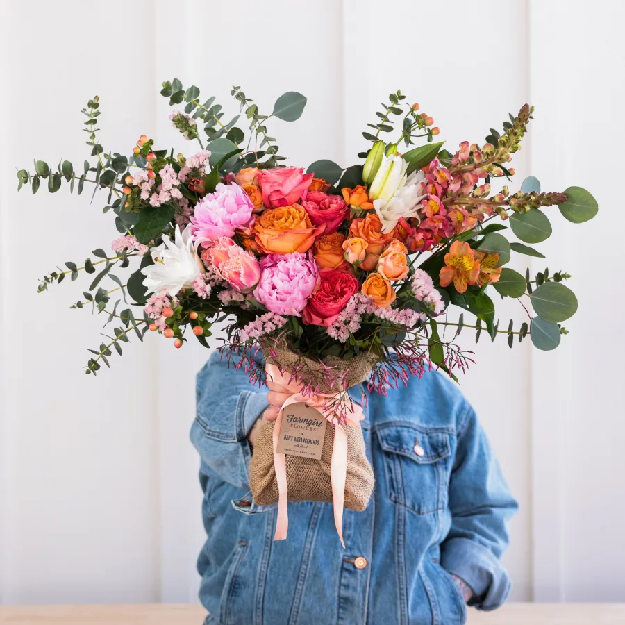 Just Right Burlap Wrapped Bouquet with Peonies!